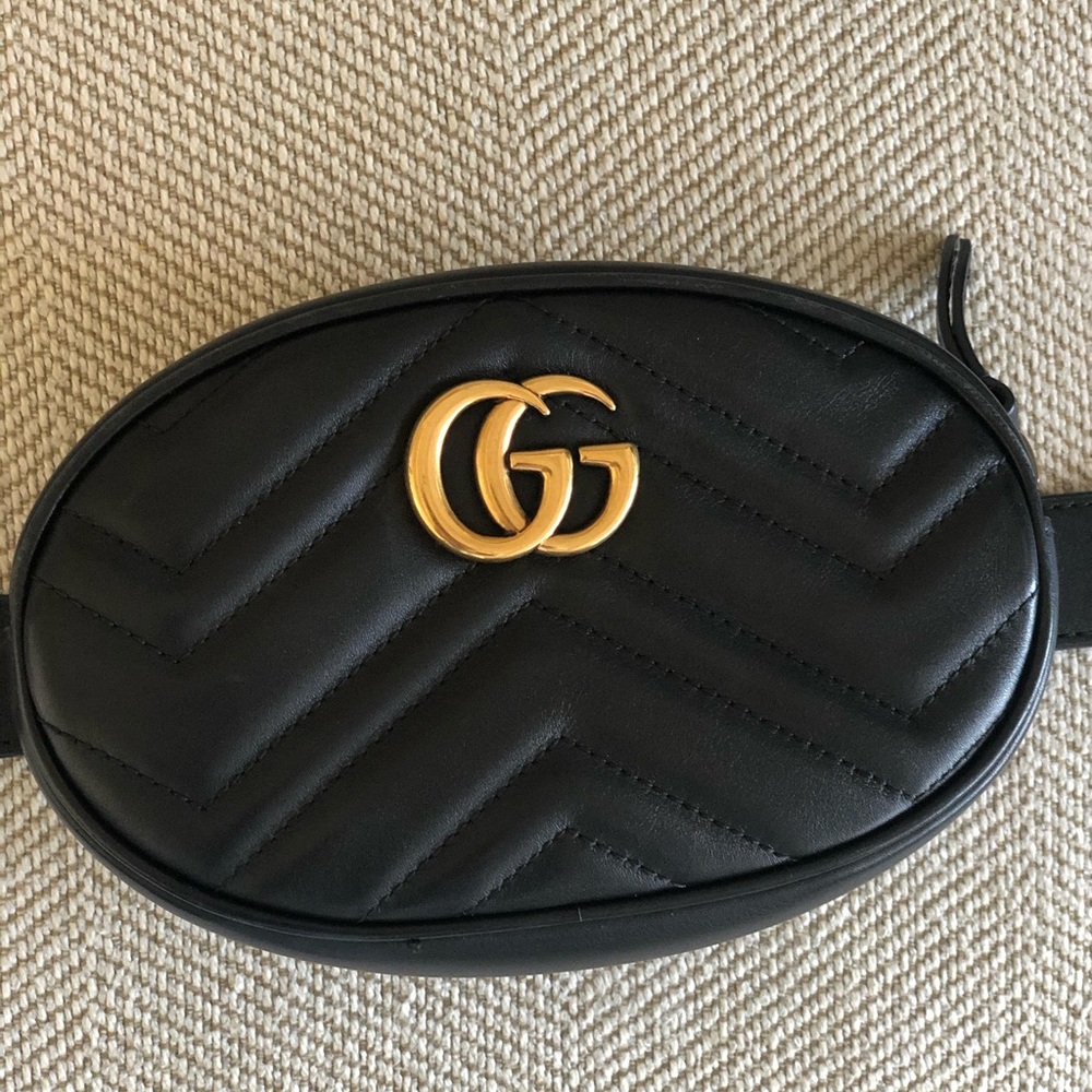 Gucci Calfskin Matelasse GG Marmont Belt Bag 105 42 Black